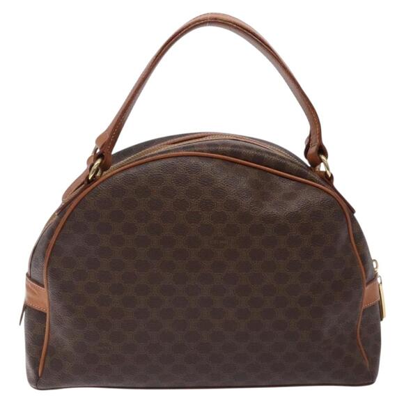 CELINE Macadam Canvas Hand Bag Pvc Leather Brown Gold - Picture 3 of 12